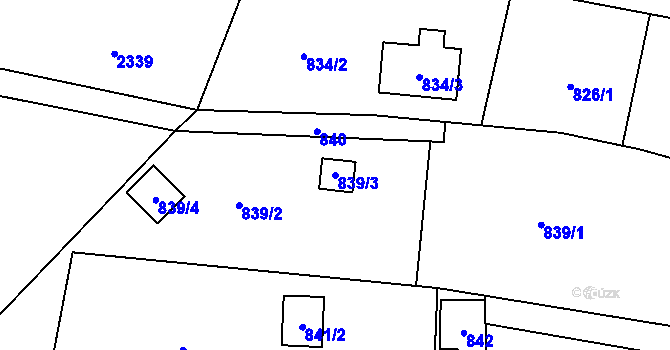 Parcela st. 839/3 v KÚ Kunín, Katastrální mapa