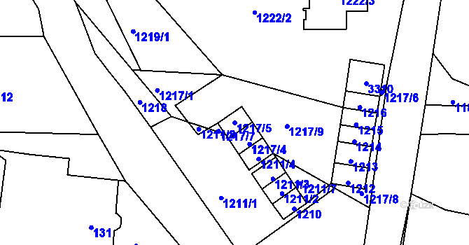 Parcela st. 1217/5 v KÚ Kunín, Katastrální mapa