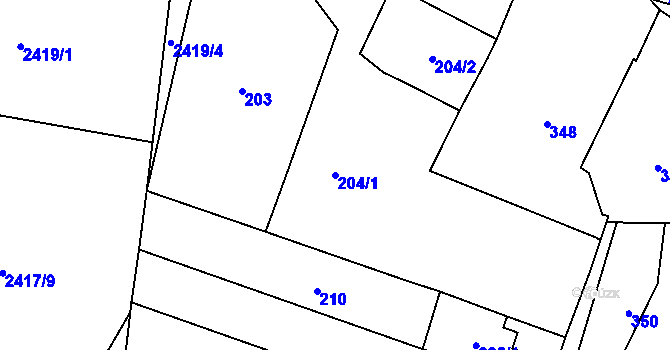 Parcela st. 204/1 v KÚ Kunín, Katastrální mapa