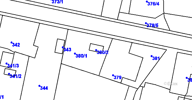Parcela st. 380/2 v KÚ Kunín, Katastrální mapa
