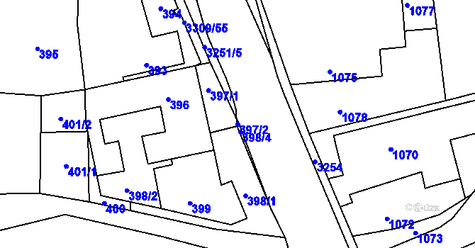 Parcela st. 397/2 v KÚ Kunín, Katastrální mapa