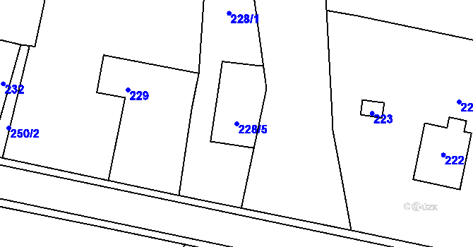 Parcela st. 228/5 v KÚ Kunín, Katastrální mapa