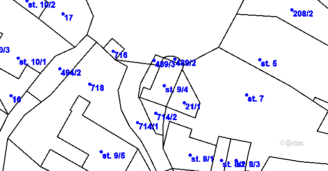 Parcela st. 9/4 v KÚ Chvalšovice u Čachrova, Katastrální mapa