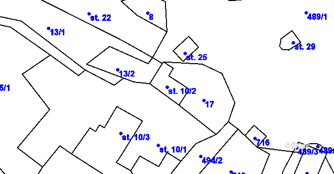 Parcela st. 10/2 v KÚ Chvalšovice u Čachrova, Katastrální mapa