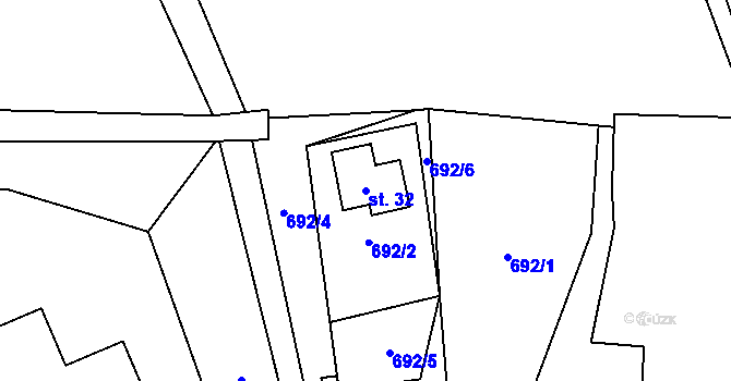 Parcela st. 32 v KÚ Chvalšovice u Čachrova, Katastrální mapa