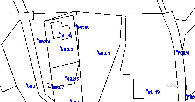 Parcela st. 692/1 v KÚ Chvalšovice u Čachrova, Katastrální mapa