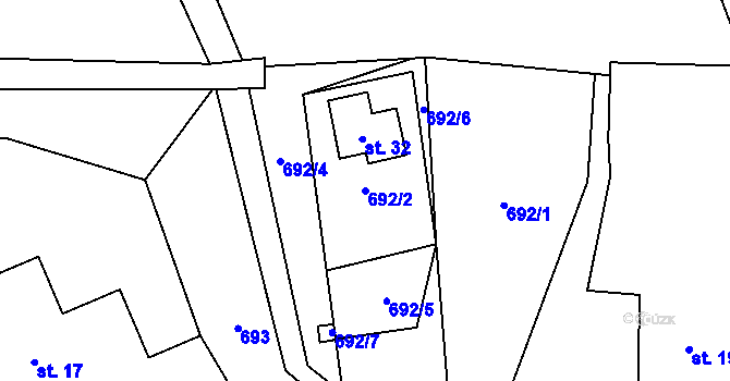 Parcela st. 692/2 v KÚ Chvalšovice u Čachrova, Katastrální mapa