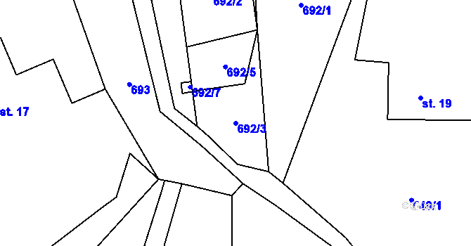 Parcela st. 692/3 v KÚ Chvalšovice u Čachrova, Katastrální mapa