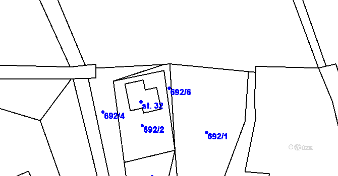 Parcela st. 692/6 v KÚ Chvalšovice u Čachrova, Katastrální mapa