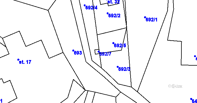 Parcela st. 692/7 v KÚ Chvalšovice u Čachrova, Katastrální mapa