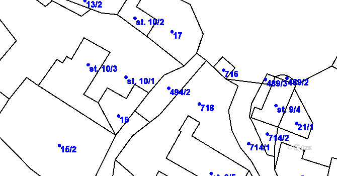 Parcela st. 494/2 v KÚ Chvalšovice u Čachrova, Katastrální mapa