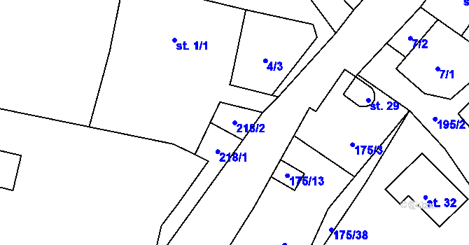 Parcela st. 218/2 v KÚ Kunkovice u Čachrova, Katastrální mapa