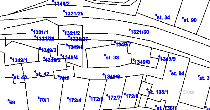 Parcela st. 38 v KÚ Kunkovice u Litenčic, Katastrální mapa