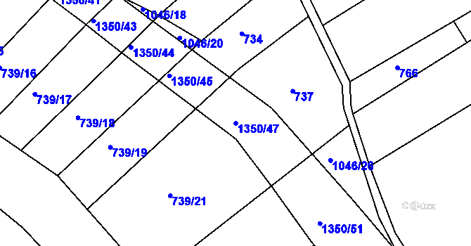 Parcela st. 1350/47 v KÚ Kunkovice u Litenčic, Katastrální mapa