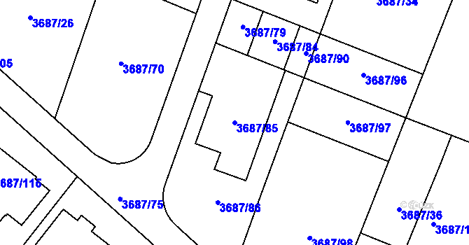 Parcela st. 3687/85 v KÚ Kunovice u Uherského Hradiště, Katastrální mapa