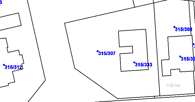 Parcela st. 315/307 v KÚ Kunovice u Uherského Hradiště, Katastrální mapa