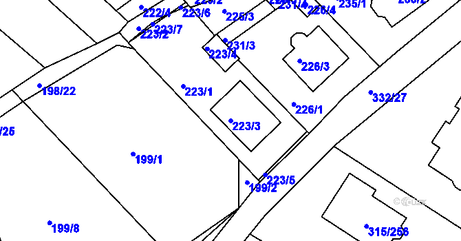 Parcela st. 223/3 v KÚ Kunovice u Uherského Hradiště, Katastrální mapa