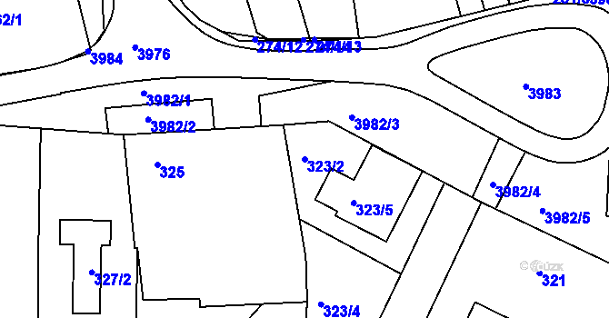 Parcela st. 323/2 v KÚ Kunovice u Uherského Hradiště, Katastrální mapa