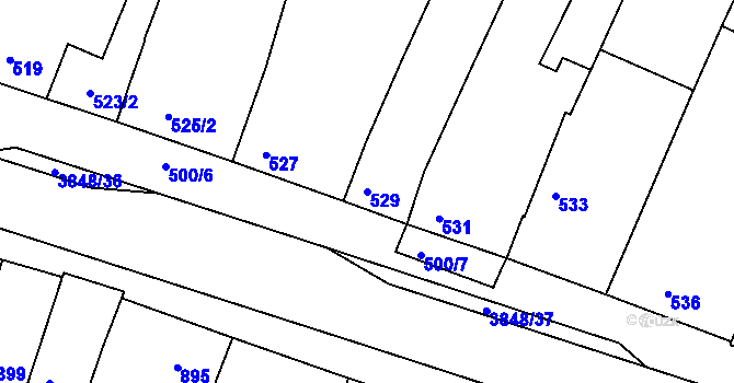 Parcela st. 529 v KÚ Kunovice u Uherského Hradiště, Katastrální mapa