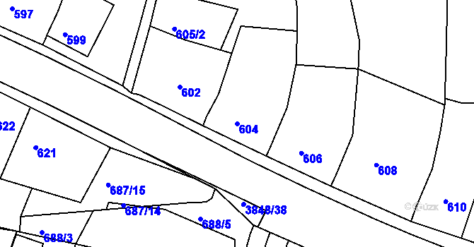 Parcela st. 604 v KÚ Kunovice u Uherského Hradiště, Katastrální mapa