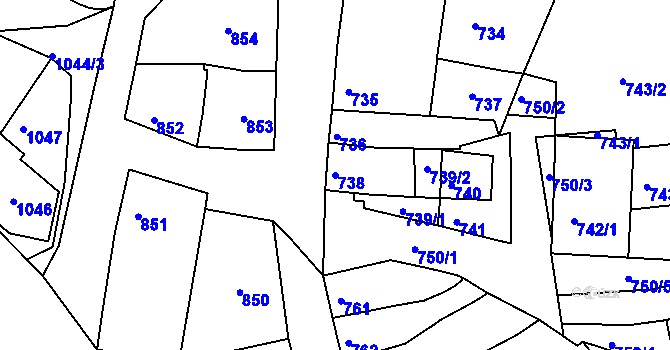 Parcela st. 738 v KÚ Kunovice u Uherského Hradiště, Katastrální mapa