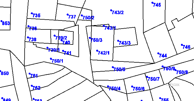 Parcela st. 742/1 v KÚ Kunovice u Uherského Hradiště, Katastrální mapa