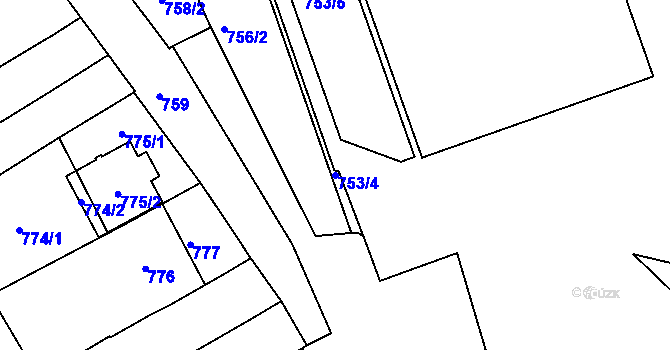 Parcela st. 753/4 v KÚ Kunovice u Uherského Hradiště, Katastrální mapa