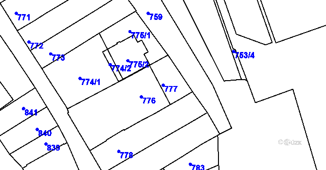 Parcela st. 777 v KÚ Kunovice u Uherského Hradiště, Katastrální mapa