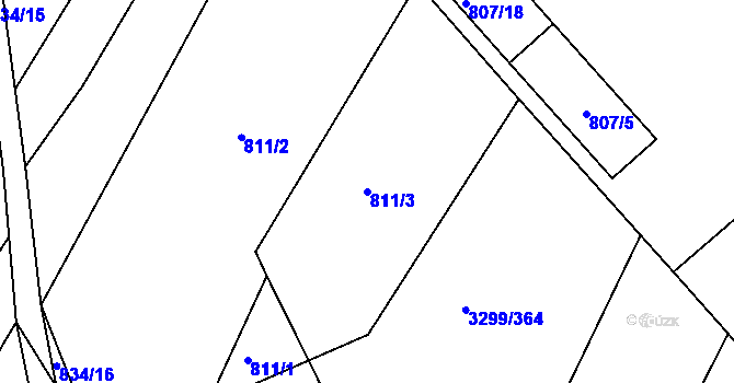 Parcela st. 811/3 v KÚ Kunovice u Uherského Hradiště, Katastrální mapa