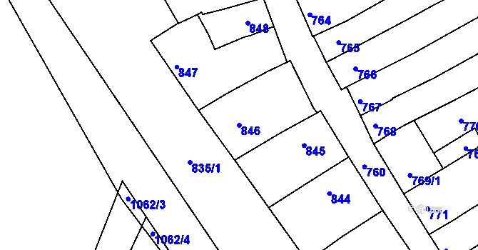 Parcela st. 846 v KÚ Kunovice u Uherského Hradiště, Katastrální mapa