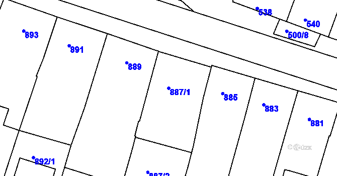 Parcela st. 887/1 v KÚ Kunovice u Uherského Hradiště, Katastrální mapa