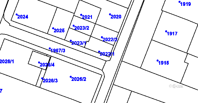 Parcela st. 2022/1 v KÚ Kunovice u Uherského Hradiště, Katastrální mapa