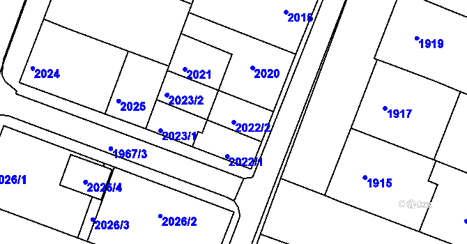 Parcela st. 2022/2 v KÚ Kunovice u Uherského Hradiště, Katastrální mapa