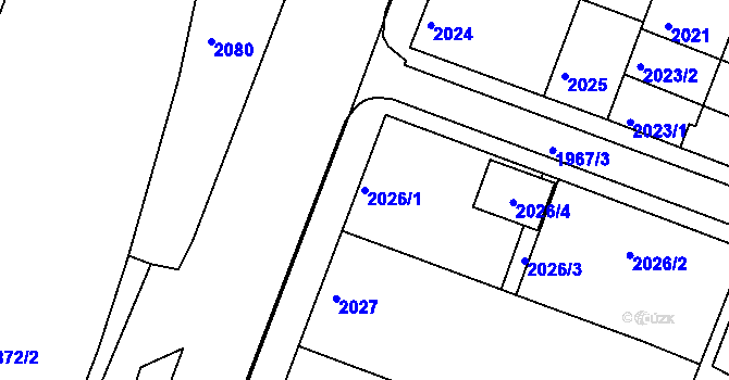 Parcela st. 2026/1 v KÚ Kunovice u Uherského Hradiště, Katastrální mapa