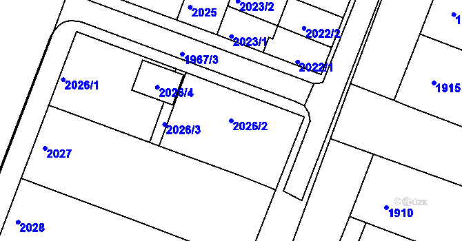 Parcela st. 2026/2 v KÚ Kunovice u Uherského Hradiště, Katastrální mapa