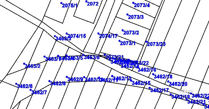Parcela st. 2073/21 v KÚ Kunovice u Uherského Hradiště, Katastrální mapa