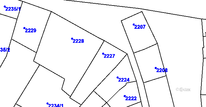 Parcela st. 2227 v KÚ Kunovice u Uherského Hradiště, Katastrální mapa
