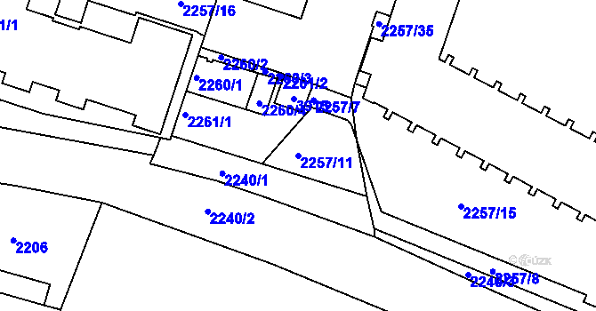 Parcela st. 2257/11 v KÚ Kunovice u Uherského Hradiště, Katastrální mapa