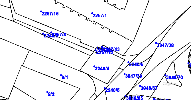Parcela st. 2257/12 v KÚ Kunovice u Uherského Hradiště, Katastrální mapa