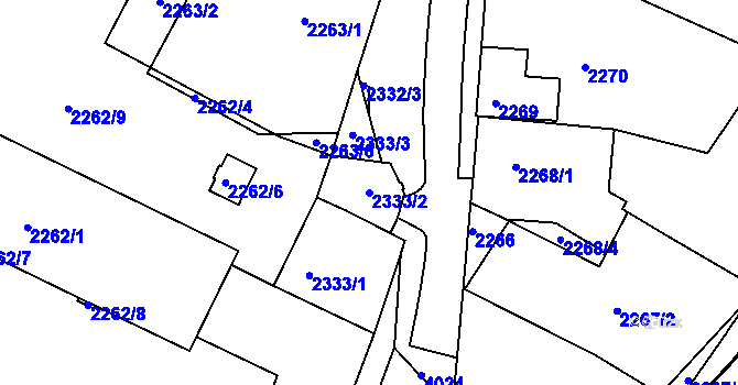 Parcela st. 2333/2 v KÚ Kunovice u Uherského Hradiště, Katastrální mapa