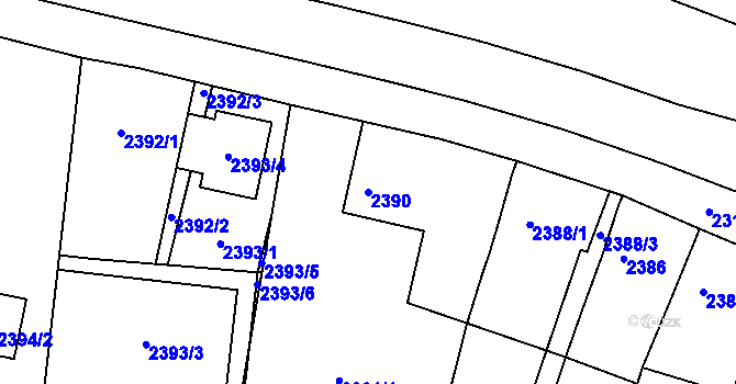Parcela st. 2390 v KÚ Kunovice u Uherského Hradiště, Katastrální mapa