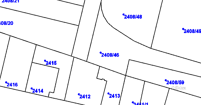 Parcela st. 2408/46 v KÚ Kunovice u Uherského Hradiště, Katastrální mapa