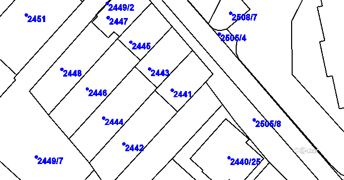 Parcela st. 2441 v KÚ Kunovice u Uherského Hradiště, Katastrální mapa