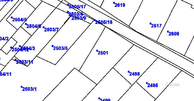 Parcela st. 2501 v KÚ Kunovice u Uherského Hradiště, Katastrální mapa