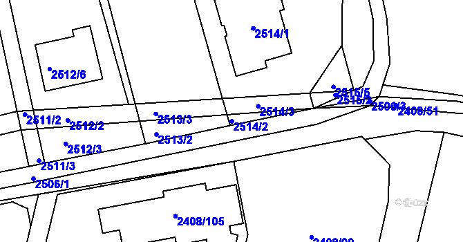 Parcela st. 2514/2 v KÚ Kunovice u Uherského Hradiště, Katastrální mapa