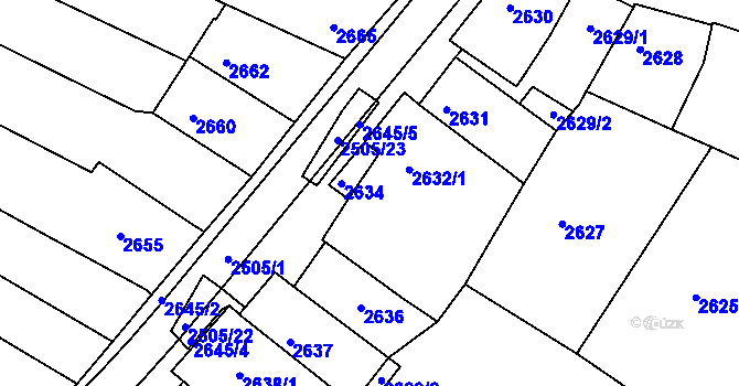 Parcela st. 2633 v KÚ Kunovice u Uherského Hradiště, Katastrální mapa