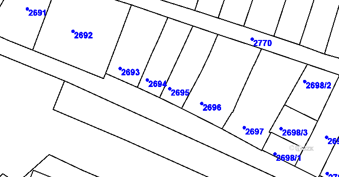 Parcela st. 2695 v KÚ Kunovice u Uherského Hradiště, Katastrální mapa