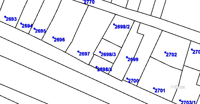 Parcela st. 2698/3 v KÚ Kunovice u Uherského Hradiště, Katastrální mapa