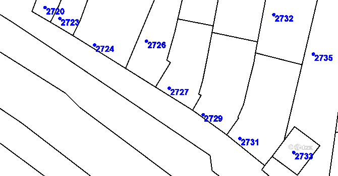 Parcela st. 2727 v KÚ Kunovice u Uherského Hradiště, Katastrální mapa