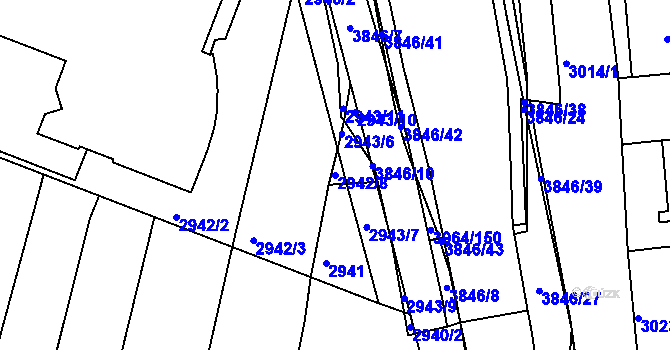 Parcela st. 2942/8 v KÚ Kunovice u Uherského Hradiště, Katastrální mapa